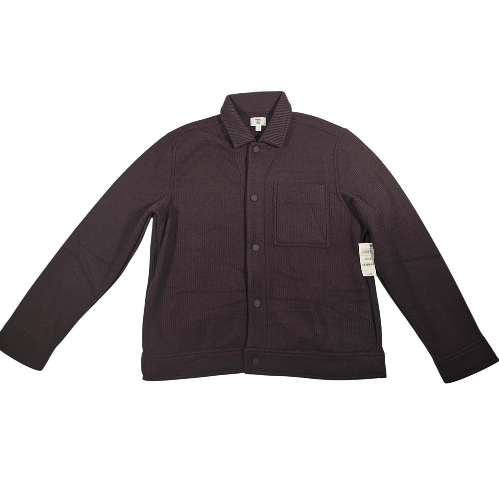 MODE OF ONE‎ Mens Jet Grey Textured Knit Button Up Shirt Jacket Large
